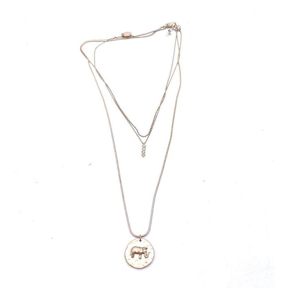 Banana Republic Silver Tone Elephant Pendant Layered Multi Strand Chain Necklace - Picture 1 of 3